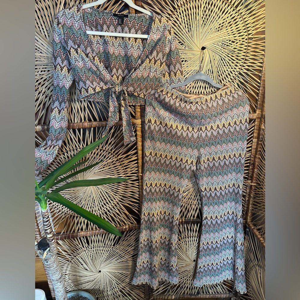 Multicolor Zigzag Women's Two Piece Tie Top Jumpsuit